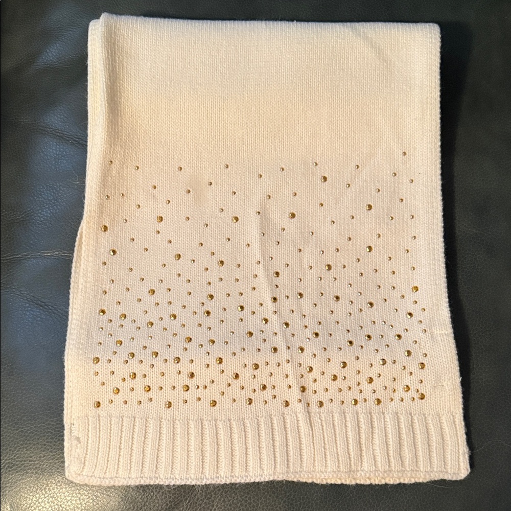 Cream Acrylic Knit Scarf with Gold Accents-64”x10”